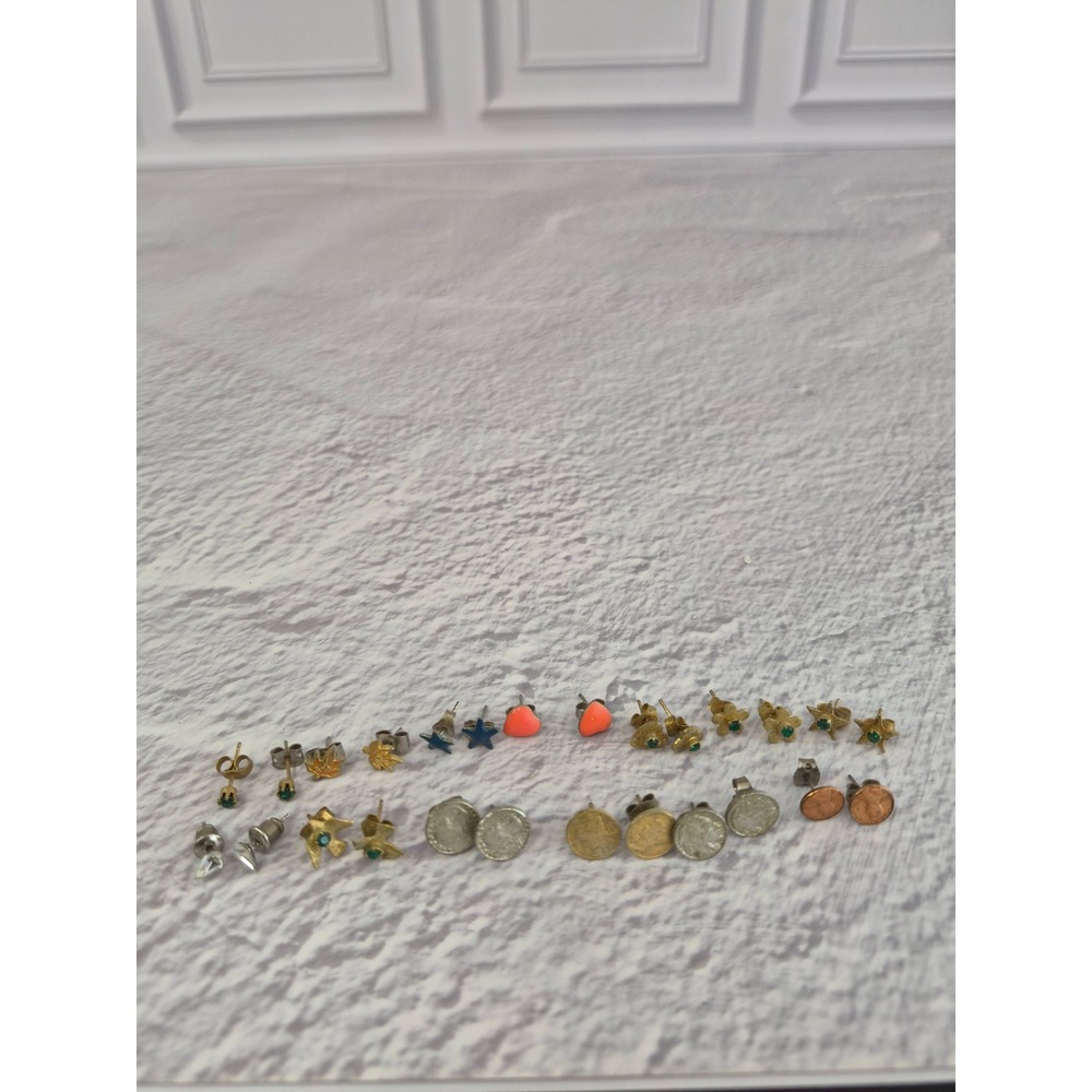 Vintage Mixed‎ Stud Earrings Lot Stars Hearts Coins Enamel Rhinestone 13 Pairs